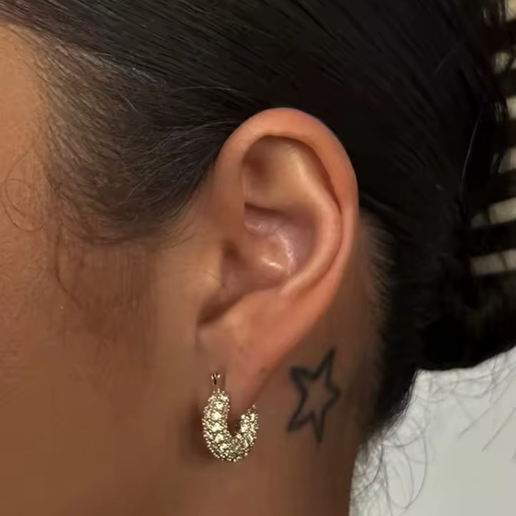 Diamond Small Gold Hoop Earrings - Picture 3 of 5